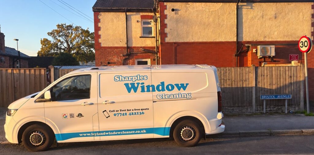 Sharples Window Cleaning van on Bristol Avenue in Leyland