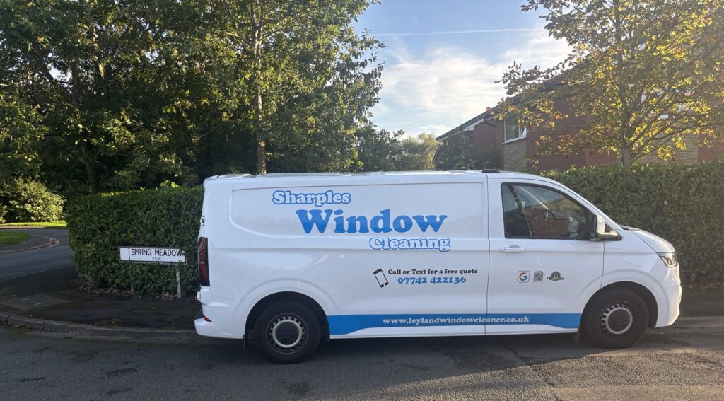 Sharples Window Cleaning van at Spring Meadow in Clayton-le-Woods