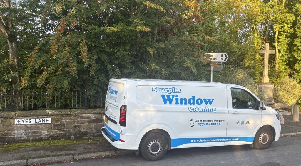 Sharples Window Cleaning van on Eyes Lane in Bretherton