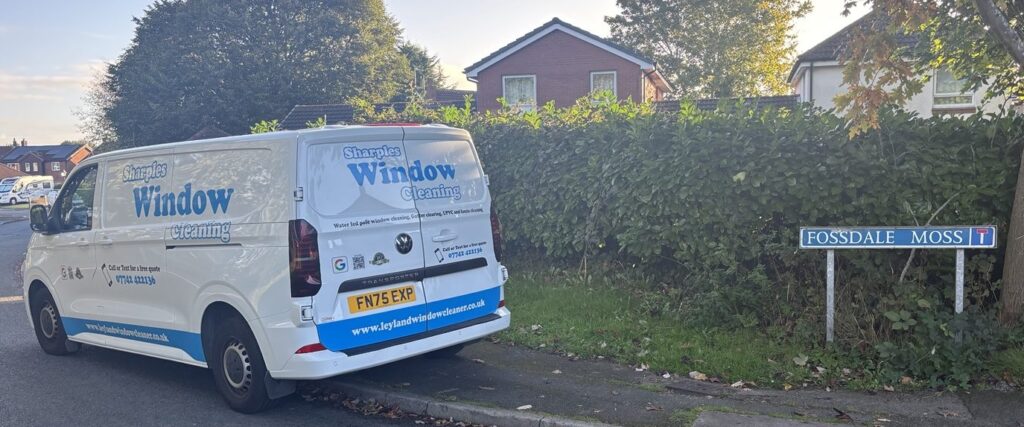 Sharples Window Cleaning van on Fossdale Moss in Moss Side, Leyland
