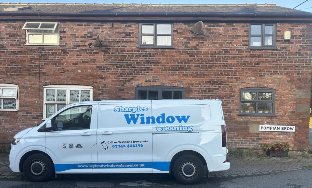 Sharples Window Cleaning van on Pompian Brow in Bretherton