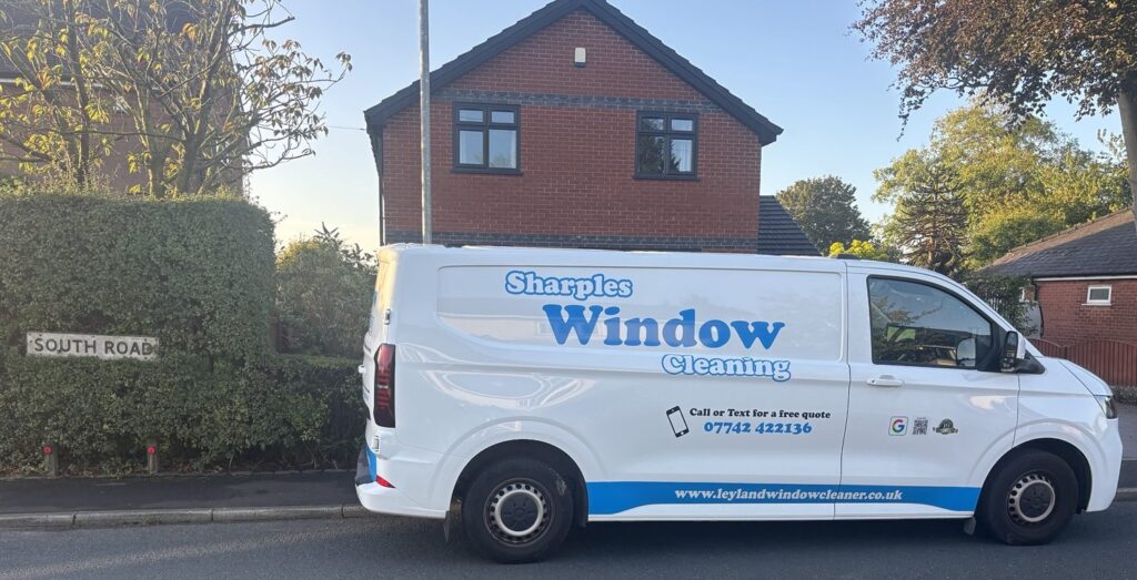 Sharples Window Cleaning van on South Road in Bretherton