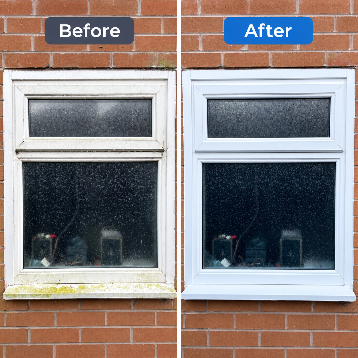 before and after window cleaning result in Leyland
